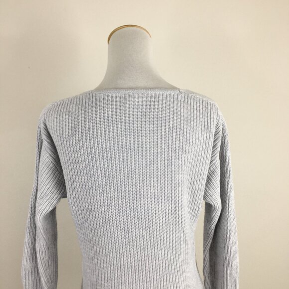 CABI Relaxed Fit Light Gray Zipper Hem Ribbed Knit V Neck Pullover Sweater - Picture 11 of 11